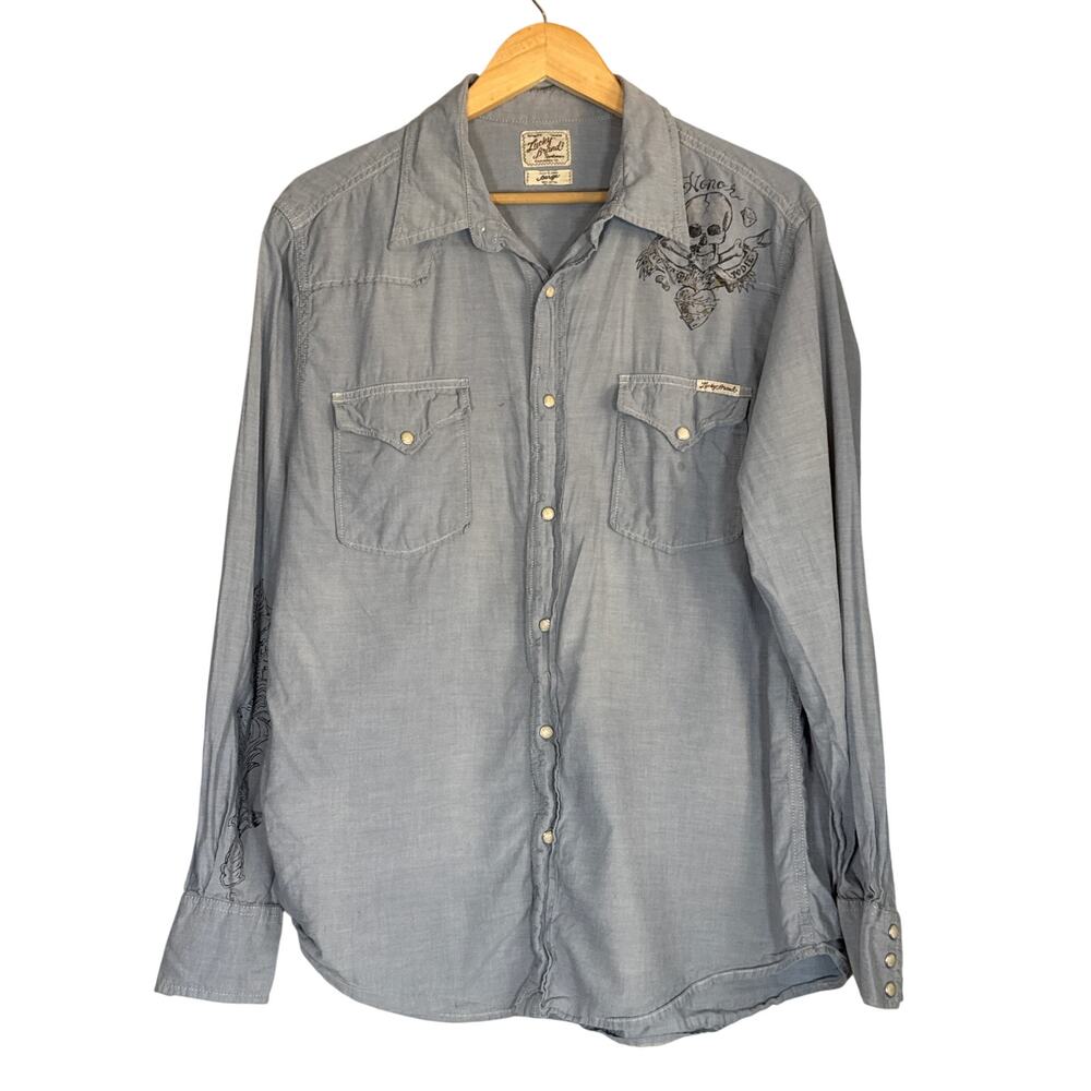Y2K Lucky Brand Casual Button Up Shirt Mens Large Rock Rocker Americana Eagle